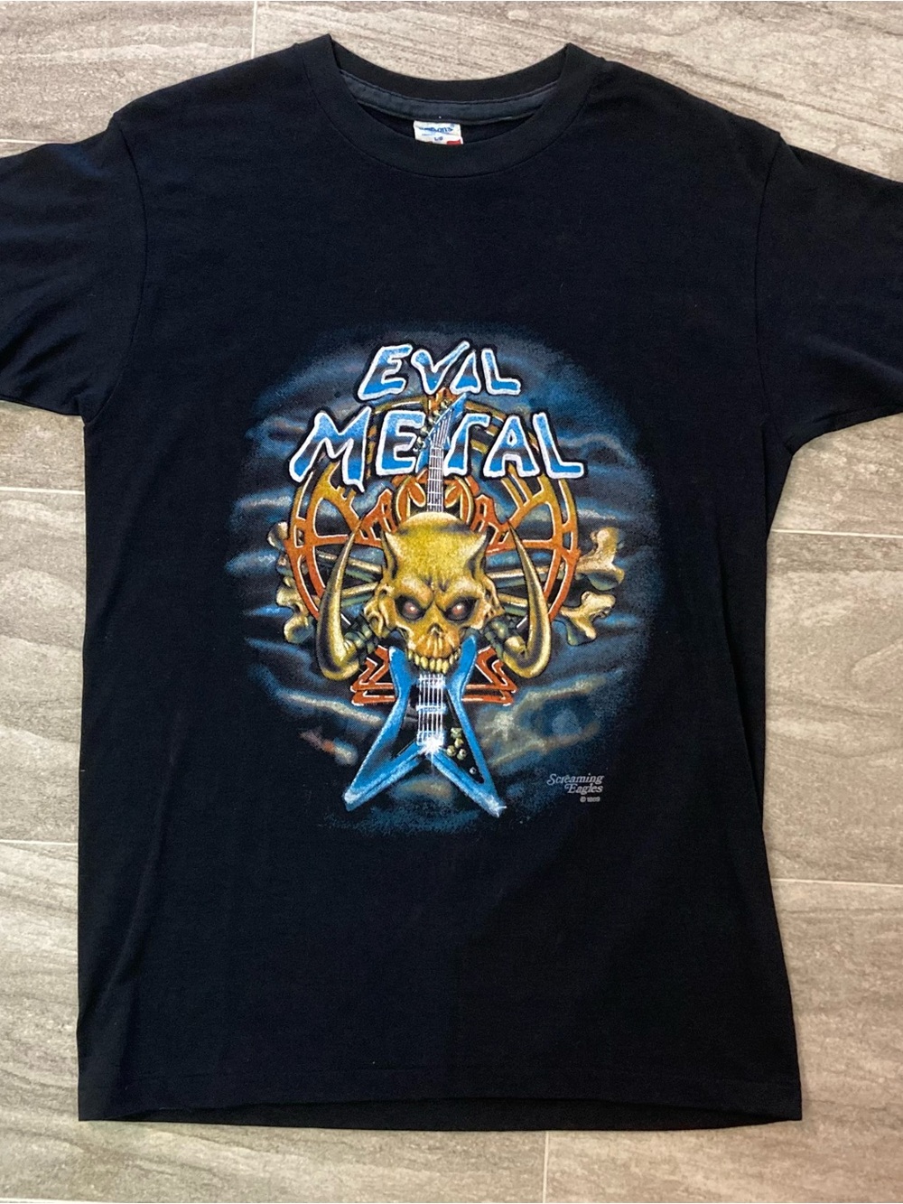 Vintage 1989 Screaming Eagles Evil Metal Concert Band Music T Shirt Large